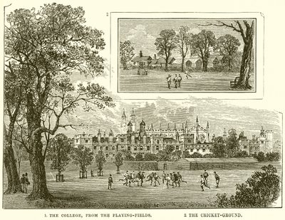 1. Das College, von den Spielfeldern. 2. Der Cricketplatz von English School