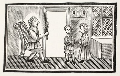 Ein Vater und seine Söhne, Illustration aus Chap-books des achtzehnten Jahrhunderts von John Ashton, veröffentlicht 1882 von English School