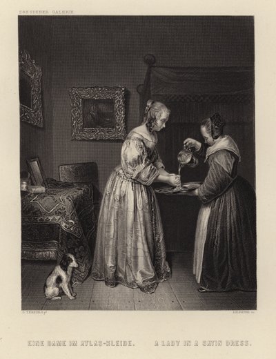 Eine Dame im Satinkleid von English School