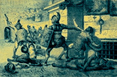 Ein römischer Feiertag, Kampf der Gladiatoren, Illustration aus Die Illustrierte Geschichte der Welt, veröffentlicht um 1880 von English School