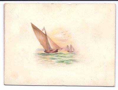 Eine viktorianische Neujahrskarte mit Yachten, die im Mondlicht segeln, ca. 1895 von English School