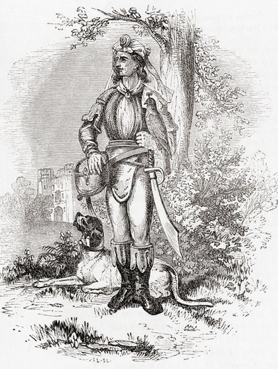 Ein Oberfalke, aus Old England: A Pictorial Museum, veröffentlicht 1847 von English School