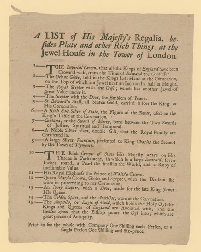 Eine Liste der königlichen Insignien von English School