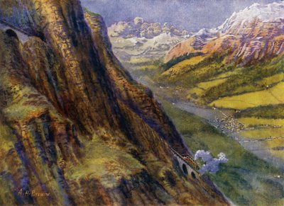 Eine Bergbahn in der Schweiz (Lithografie) von English School