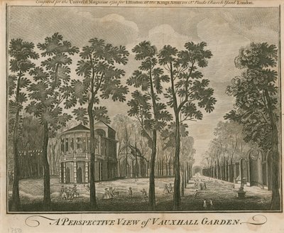 Eine perspektivische Ansicht des Vauxhall-Gartens, London von English School