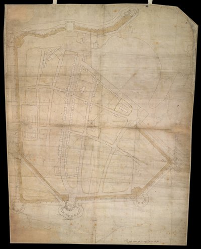 Plan der Befestigungen der Stadt Portsmouth, um 1545-1546 von English School