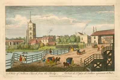 Ansicht der Fulham Church von der Brücke von English School