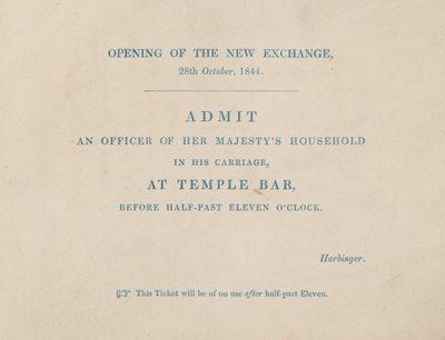 Eintrittskarte zur Eröffnung der neuen Royal Exchange, London, am 29. Oktober 1844 von English School