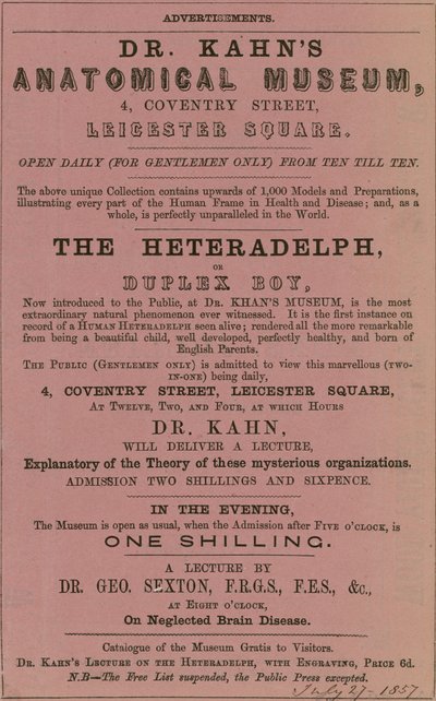 Werbung für Dr. Kahns Anatomisches Museum von English School