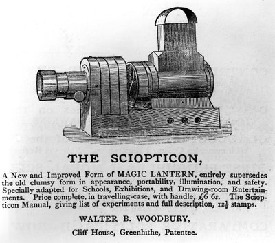 Anzeige für The Sciopticon, um 1860er Jahre (bedrucktes Papier) von English School