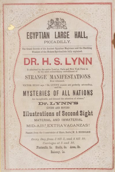 Werbung für den Auftritt von Dr. H. S. Lynn in der Egyptian Hall von English School