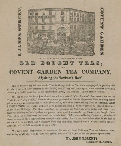 Werbung für alte gekaufte Tees der Covent Garden Tea Company von English School