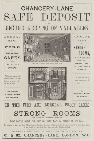 Werbung, Chancery-Lane Safe Deposit (Stich) von English School