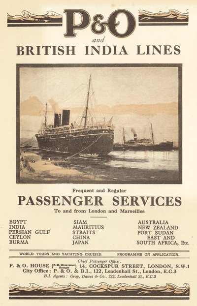 Werbung für P und O und British India Lines von English School