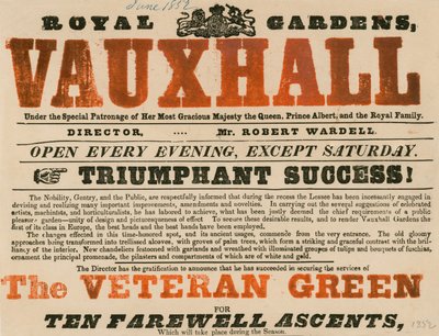 Anzeige für Royal Garden, Vauxhall; Vauxhall Gardens, London von English School