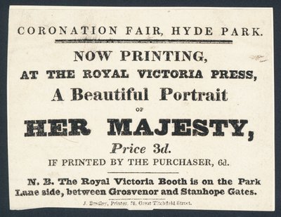 Werbung für gedruckte Porträts von Königin Victoria von English School