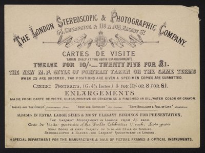 Werbung für die London Stereoscopic and Photographic Company von English School