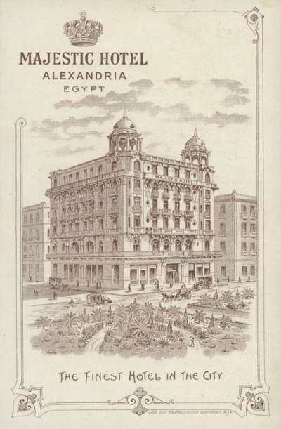 Werbung für das Majestic Hotel, Alexandria, Ägypten von English School