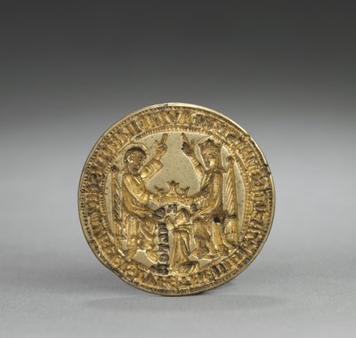 Mandel-förmiges Siegel: Krönung der Jungfrau mit einem knienden Mönch, 1300-1400 von English School