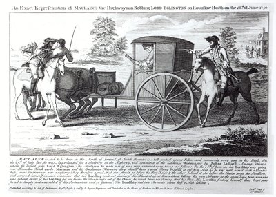 Eine genaue Darstellung des Straßenräubers Maclaine, der Lord Eglington auf dem Hounslow Heath am 26. Juni 1750 ausraubt von English School