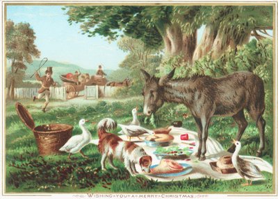 Tiere essen das Picknick, Weihnachtskarte von English School
