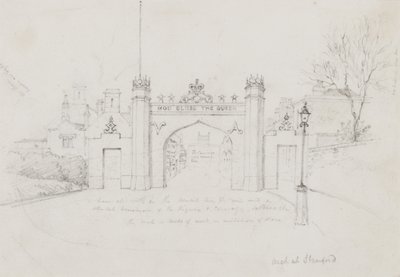 Bogen in Stamford, errichtet zur Begrüßung von Königin Victoria und Prinz Albert auf dem Weg nach Burghley House von English School