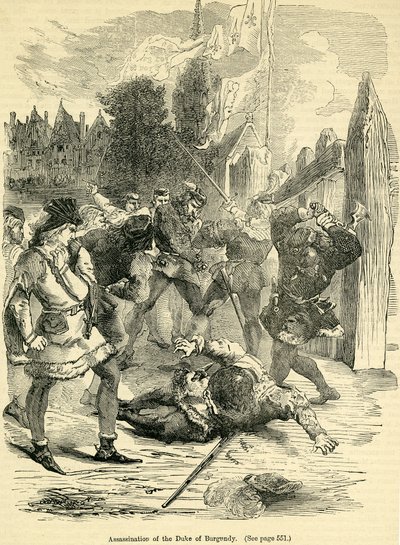 Ermordung des Herzogs von Burgund, aus Cassells "Illustrierte Geschichte Englands" von English School
