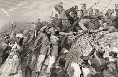 Angriff der Meuterer auf die Redan-Batterie in Luknow, 30. Juli 1857, aus 