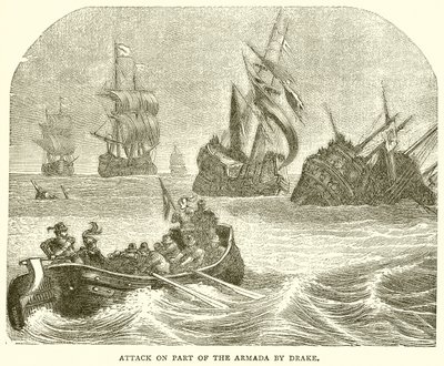 Angriff auf einen Teil der Armada durch Drake von English School