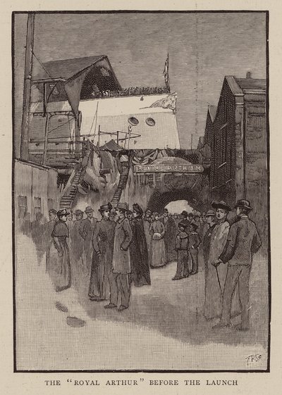 Vor dem Stapellauf der HMS Royal Arthur von English School