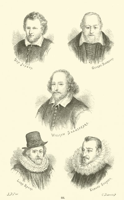 Ben Jonson, George Buchanan, William Shakespeare, Lord Bacon, Edmund Spenser von English School