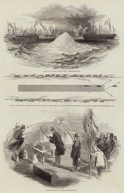 Sprengung der Whiting Shoal bei Limehouse Reach (Stich) von English School