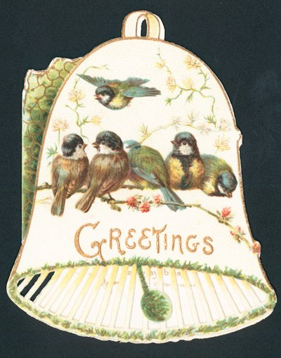 Blaumeisen und Glocke, Weihnachtskarte von English School