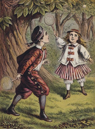 Junge und Mädchen spielen mit Schläger und Ball von English School