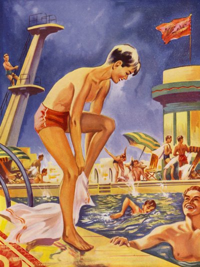 Junge trocknet sich am Schwimmbad ab von English School