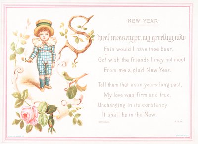 Junge hält Rose, Neujahrskarte von English School