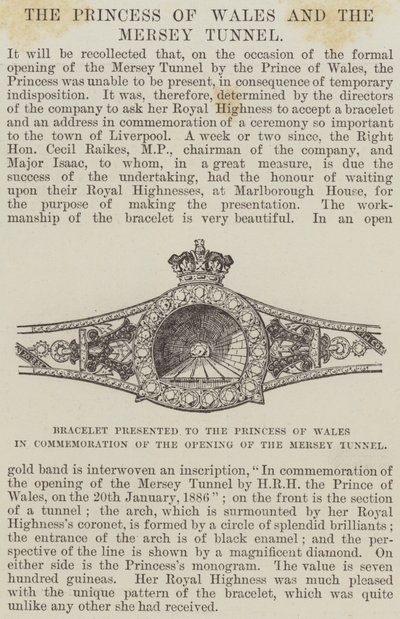 Armband, der Prinzessin von Wales zur Erinnerung an die Eröffnung des Mersey-Tunnels überreicht (Stich) von English School
