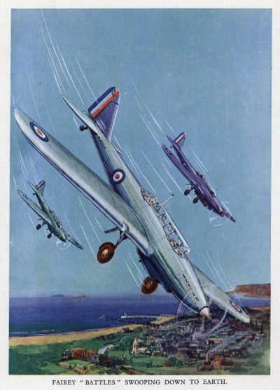 Britische Fairey Battle Leichtbomber im Sturzflug von English School