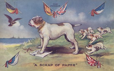 Britischer Bulldogge steht auf dem Vertrag Großbritanniens mit Belgien von English School