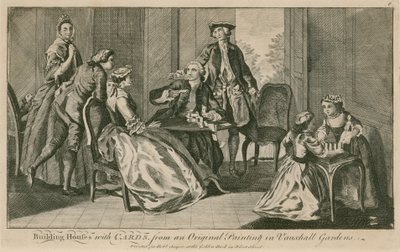 Häuser aus Karten bauen, aus einem Originalgemälde in den Vauxhall Gardens, London von English School