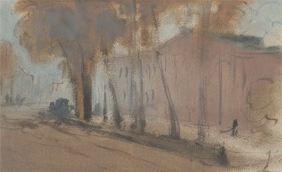 Gebäude mit Bäumen (Studie für Chelsea Embankment), zuvor J.M.W. Turner (1775-1851) und auch Peter de Wint (1784-1849) zugeschrieben, 1825-27 von English School