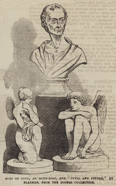 Büste von Pope, von Roubiliac, und "Cupid und Psyche," von Flaxman, aus der Rogers-Sammlung (Stich) von English School