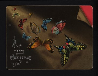 Schmetterlinge, Weihnachtsgrußkarte, späte 19. oder frühe 20. Jahrhundert von English School