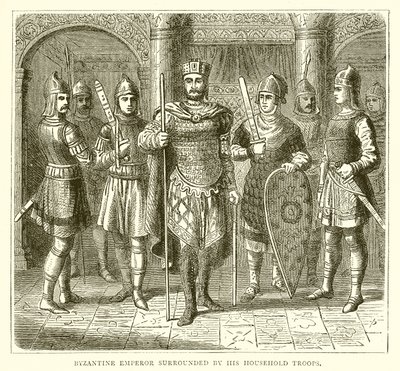 Byzantinischer Kaiser umgeben von seinen Haushalts-Truppen von English School