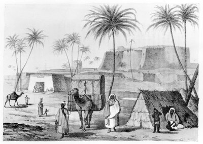 Kamelstreu in Morzouk im Fezzan, Libyen, aus Narrative of Travels in Northern Africa von G.F. Lyon, veröffentlicht 1821 von English School
