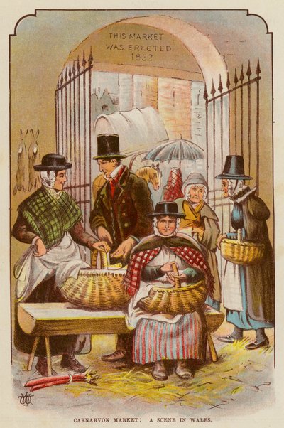 Carnarvon Markt, eine Szene in Wales von English School