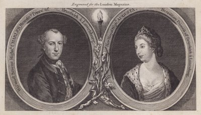 Charles William Ferdinand, Herzog von Braunschweig, und seine Frau, Prinzessin Augusta, Schwester von König George III (Stich) von English School