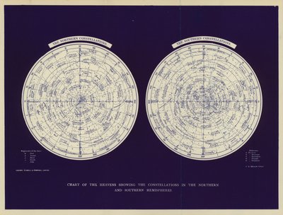 Himmelskarte mit den Sternbildern der nördlichen und südlichen Hemisphäre von English School