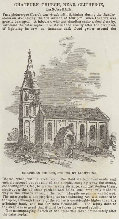 Chatburn Kirche, nahe Clitheroe, Lancashire (Gravur) von English School