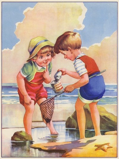 Kinder, die in einem Felsenpool am Meer angeln von English School